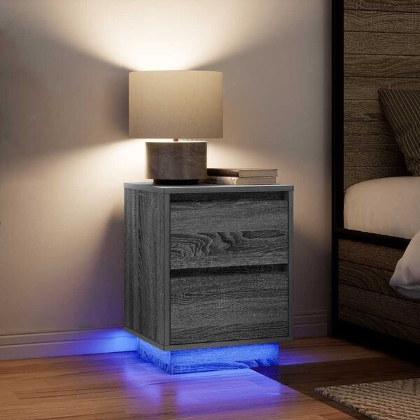 VidaXL 2 db szürke sonoma éjjeliszekrények LED világítással 38x34x50cm