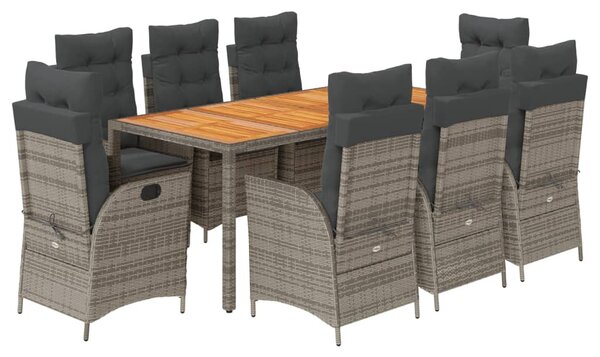 9 részes szürke polyrattan kerti étkezőgarnitúra párnával