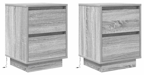 VidaXL 2 db szürke sonoma éjjeliszekrények LED világítással 38x34x50cm