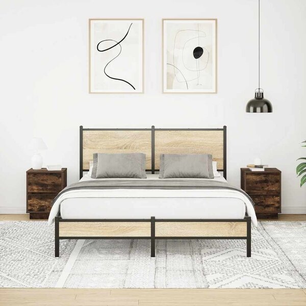VidaXL 2 db füstölt tölgy éjjeliszekrények LED világítással 38x34x50cm