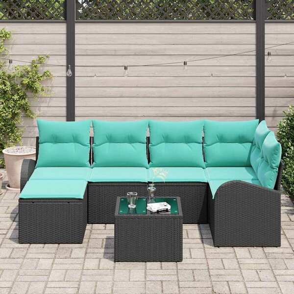 VidaXL Kanapé Szett párnával 7 pcs Fekete és Türkiz polirattan