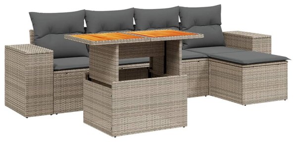 6 részes szürke polyrattan kerti ülőgarnitúra párnákkal