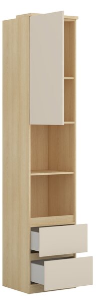 Könyvespolc Nolcala 112, Zárt, Fiókokkal, Ajtókkal, Laminált forgácslap, 217x45x43cm, Bézs, Tölgy
