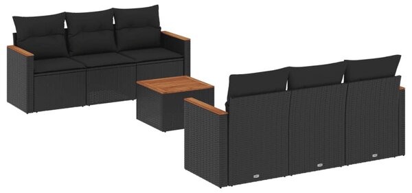 7 részes fekete polyrattan kerti ülőgarnitúra párnával