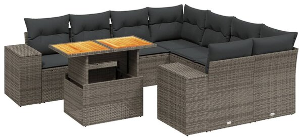 9 részes szürke polyrattan kerti ülőgarnitúra párnákkal