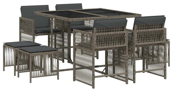 9 részes szürke polyrattan kerti étkezőgarnitúra párnával