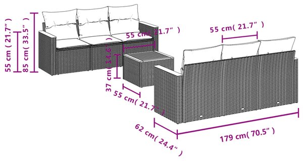 7 részes fekete polyrattan kerti ülőgarnitúra párnával