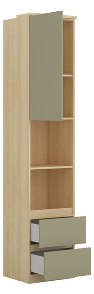Könyvespolc Nolcala 112, Ajtókkal, Zárt, Fiókokkal, Laminált forgácslap, 217x45x43cm, Tölgy, Eukaliptusz