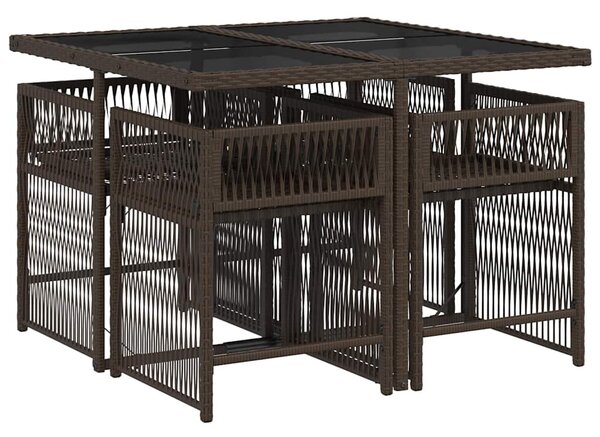 5 részes barna polyrattan kerti étkezőgarnitúra párnákkal
