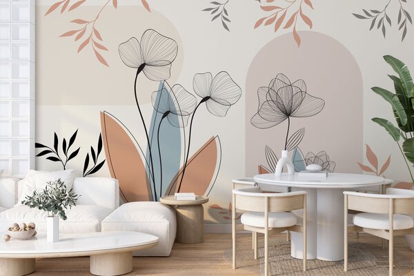Fotótapéta Boho stílusú virágok és ágak, Fotótapéta akvarell, w02754 : Uwalls.hu