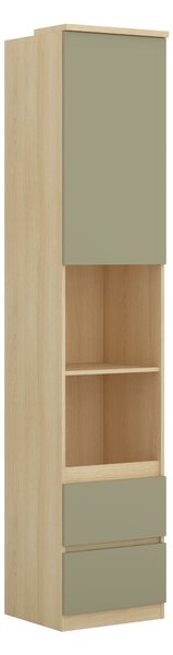 Könyvespolc Nolcala 112, Ajtókkal, Zárt, Fiókokkal, Laminált forgácslap, 217x45x43cm, Tölgy, Eukaliptusz