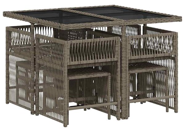9 részes szürke polyrattan kerti étkezőgarnitúra párnával