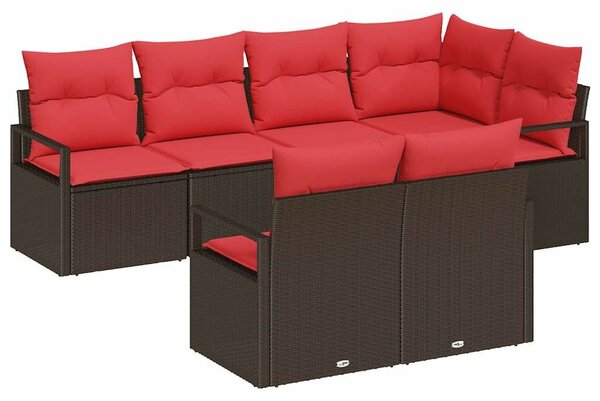 VidaXL Kerti Kanapé Szett párnával 7 pcs Barna és Piros polirattan