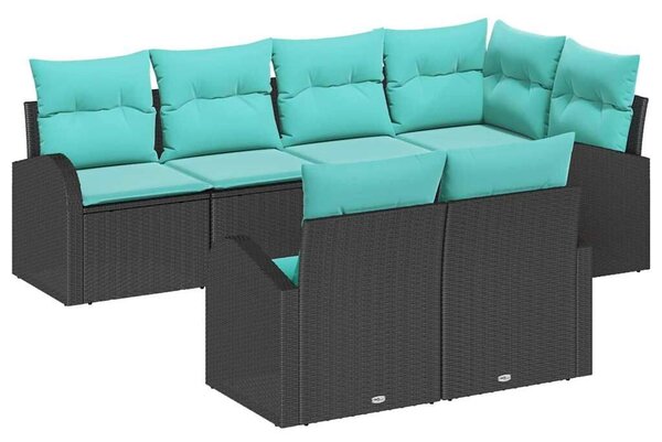 VidaXL Kerti Kanapé Szett párnával 7 pcs Fekete és türkiz polirattan