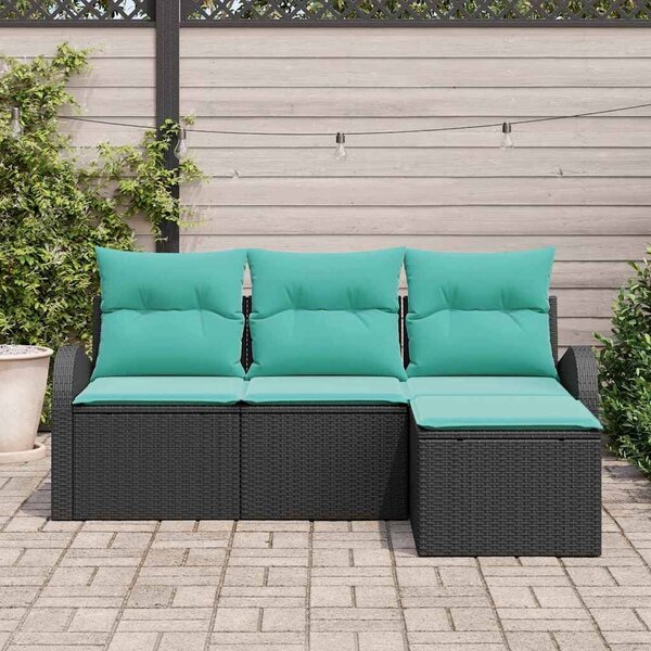 VidaXL Kanapé Szett párnával 4 pcs Fekete és Türkiz polirattan
