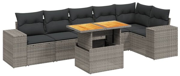 7 részes szürke polyrattan kerti ülőgarnitúra párnákkal