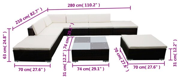 VidaXL 8 részes barna polyrattan kerti ülőgarnitúra párnákkal