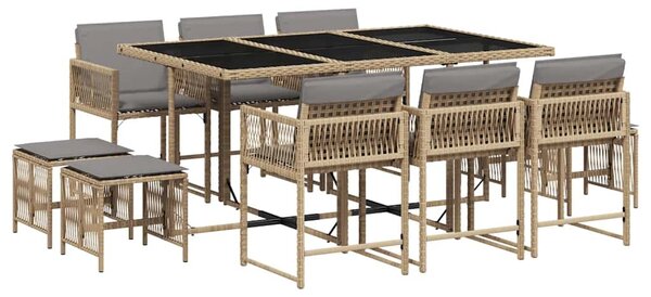 11részes vegyes bézs polyrattan kerti étkezőgarnitúra párnákkal