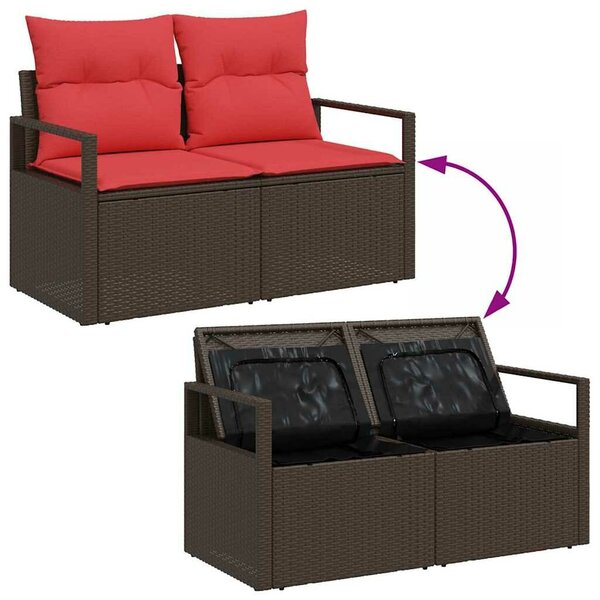 VidaXL Kerti Kanapé Szett párnával 7 pcs Barna és Piros polirattan