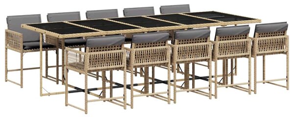 11részes vegyes bézs polyrattan kerti étkezőgarnitúra párnákkal
