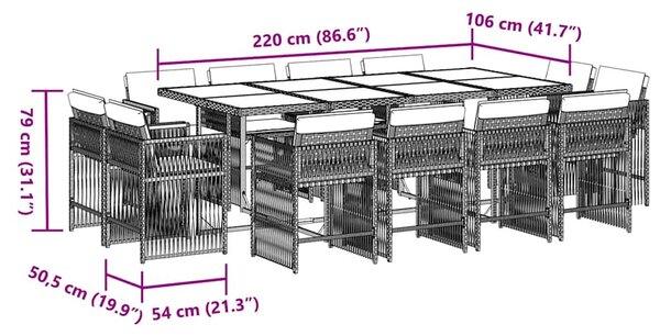 13 részes fekete polyrattan kerti ülőgarnitúra párnákkal