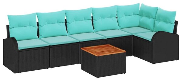 VidaXL Kerti Kanapé Szett tárolóval 7 pcs Fekete és Türkiz polirattan