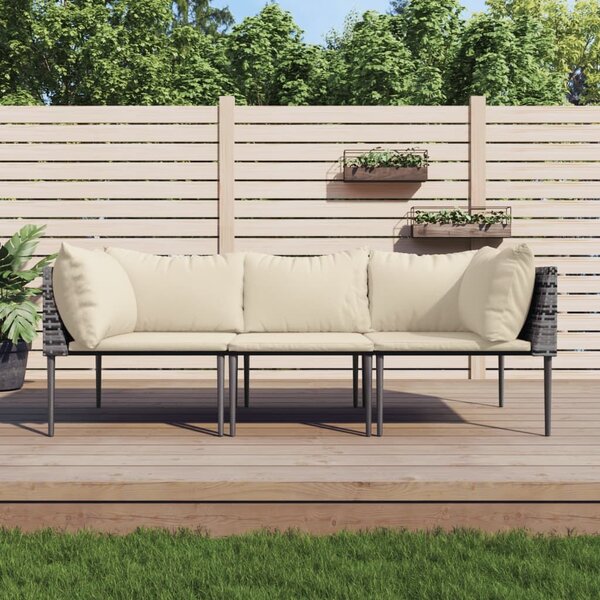 VidaXL 3 részes szürke polyrattan kerti ülőgarnitúra párnákkal