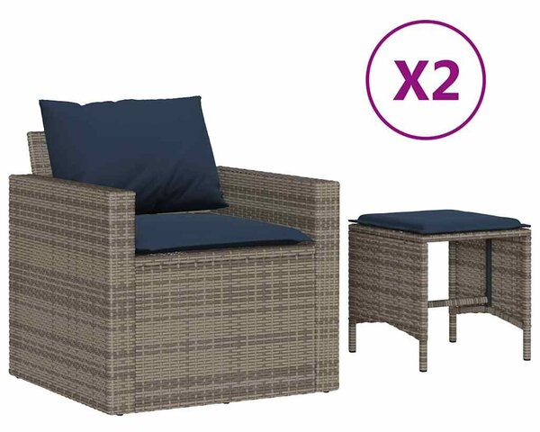 VidaXL 4 részes szürke polyrattan kerti ülőgarnitúra párnákkal