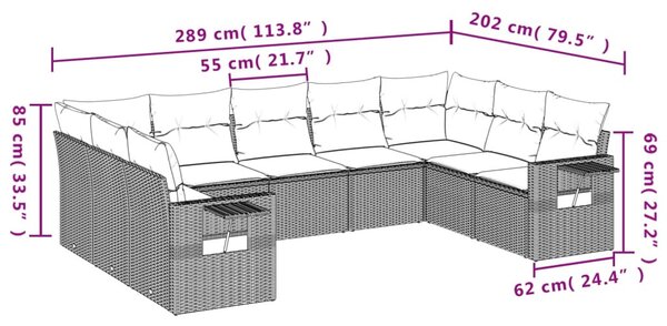9 részes barna polyrattan kerti ülőgarnitúra párnákkal