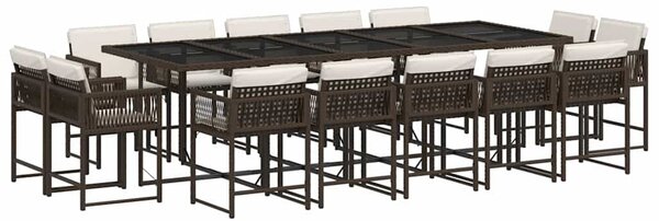 15 részes barna polyrattan kerti ülőgarnitúra párnákkal