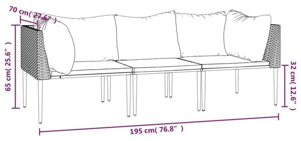 VidaXL 3 részes szürke polyrattan kerti ülőgarnitúra párnákkal