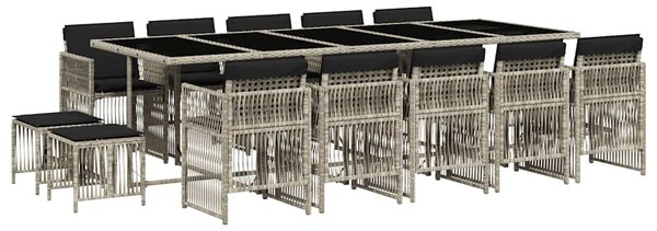 15 részes szürke polyrattan kerti étkezőgarnitúra párnákkal