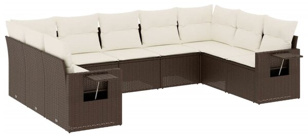 9 részes barna polyrattan kerti ülőgarnitúra párnákkal