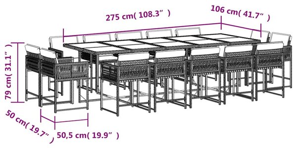 15 részes barna polyrattan kerti ülőgarnitúra párnákkal