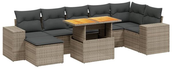 8 részes szürke polyrattan kerti ülőgarnitúra párnákkal