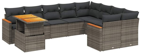 10 részes szürke polyrattan kerti ülőgarnitúra párnákkal