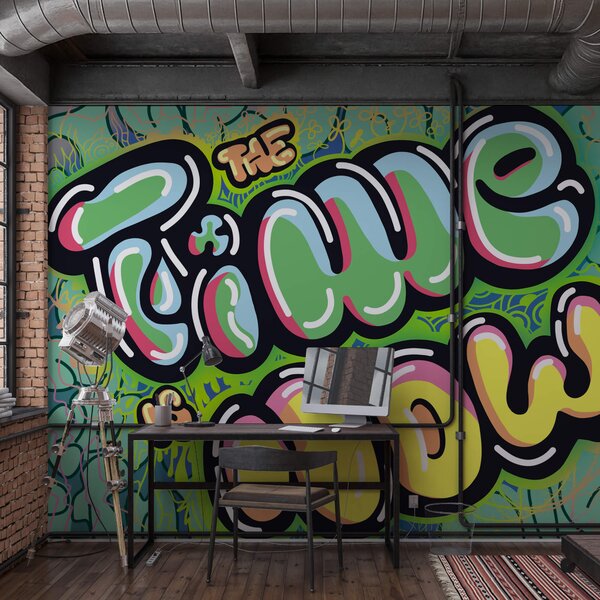 Fotótapéta Színes graffiti zöld háttéren, Modern fotótapéta, Népszerű fotótapéta, t00274 - Tapeko.hu