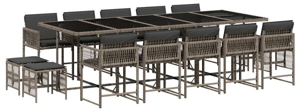 15 részes szürke polyrattan kerti étkezőgarnitúra párnákkal