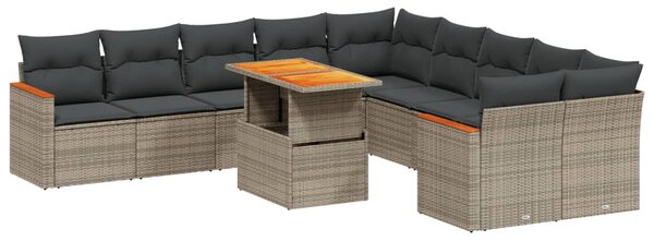 11 részes szürke polyrattan kerti ülőgarnitúra párnákkal