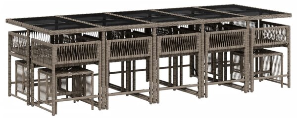 15 részes szürke polyrattan kerti étkezőgarnitúra párnákkal