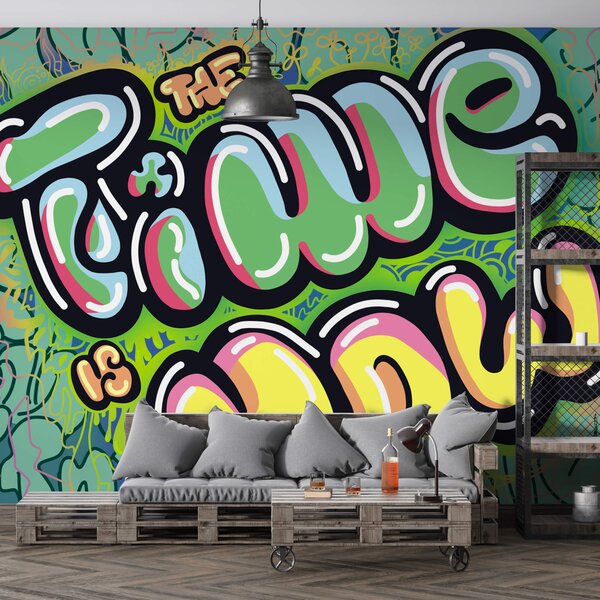 Fotótapéta Színes graffiti zöld háttéren, Modern fotótapéta, Népszerű fotótapéta, t00274 - Tapeko.hu