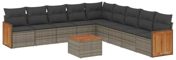 10 részes szürke polyrattan kerti ülőgarnitúra párnákkal