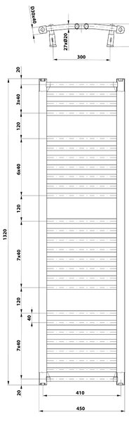 Aqualine Aqualine, ORBIT fűtőelem oldalsó csatlakozással 450x1320 mm, 594 W, fehér, ILO34T