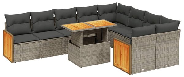 10 részes szürke polyrattan kerti ülőgarnitúra párnákkal