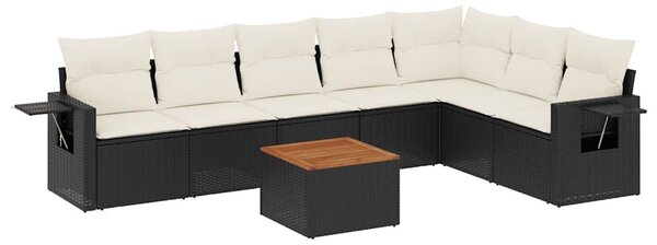 8 részes fekete polyrattan kerti ülőgarnitúra párnákkal