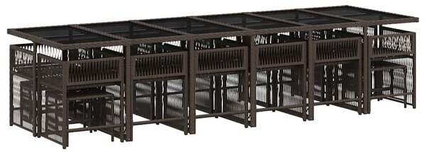 17 részes barna polyrattan kerti étkezőgarnitúra párnákkal