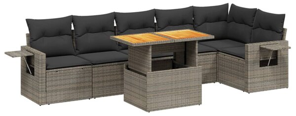 7 részes szürke polyrattan kerti ülőgarnitúra párnákkal