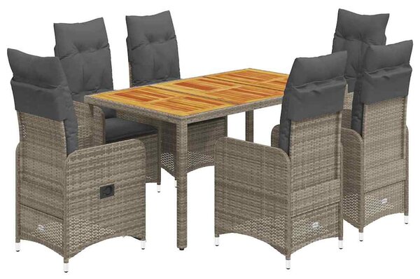 7 részes szürke polyrattan kerti bisztrógarnitúra párnákkal