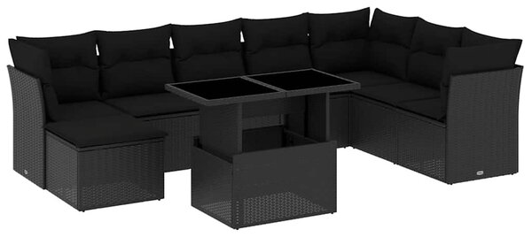 9 részes fekete polyrattan kerti ülőgarnitúra párnákkal