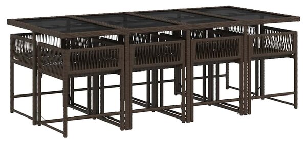 9 részes barna polyrattan kerti étkezőgarnitúra párnákkal